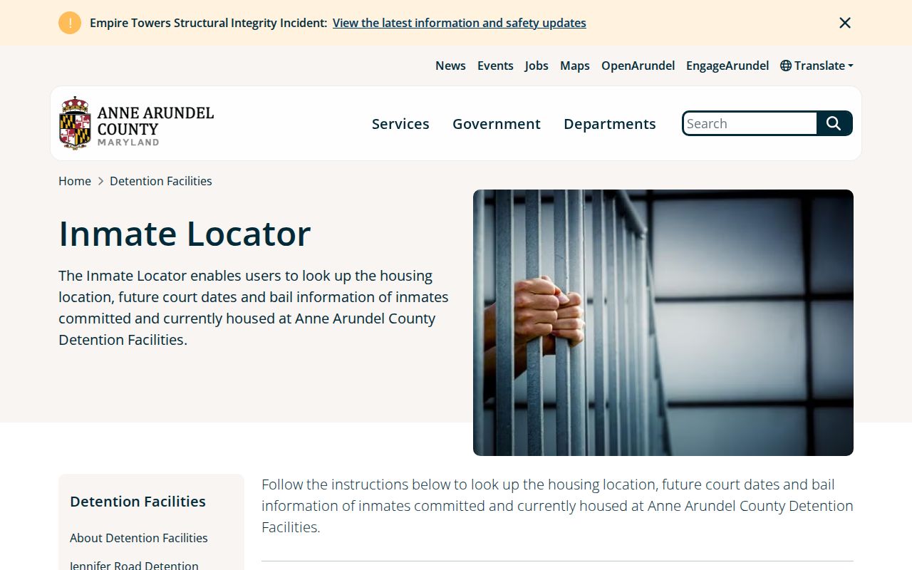 Pasadena public records search through the Anne Arundel inmate locator