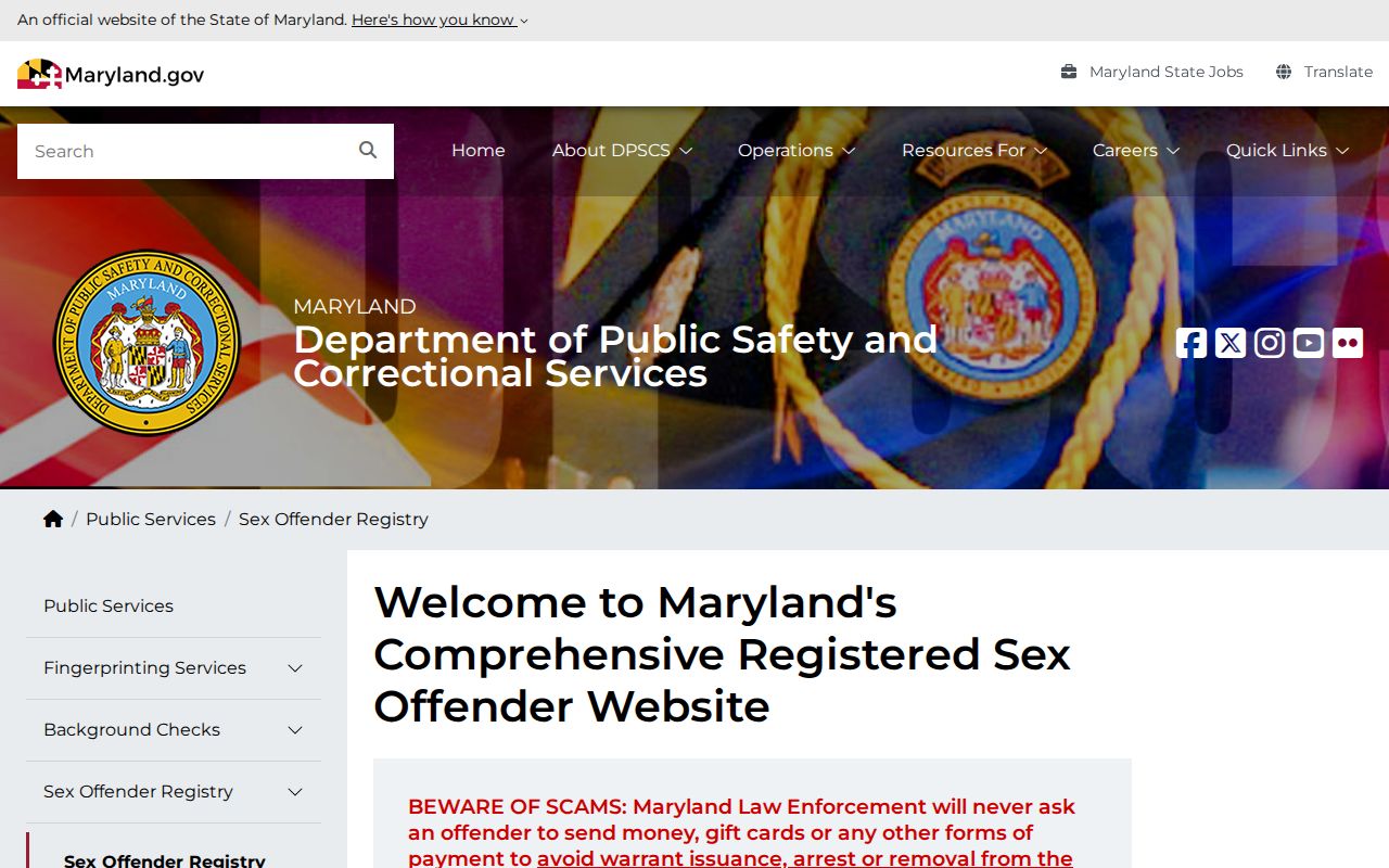 Pasadena public records search using the Maryland offender registry