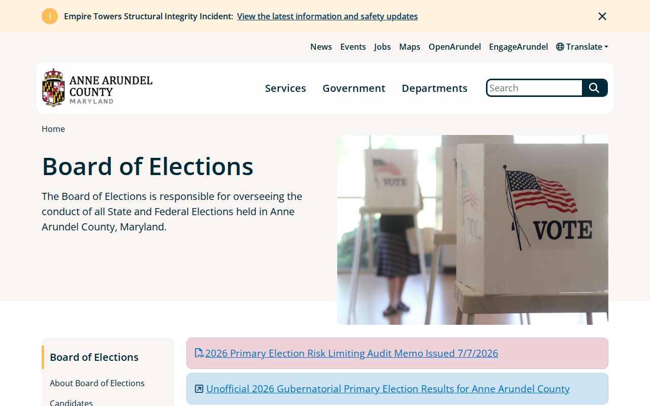 Pasadena voter registration records services at Anne Arundel elections